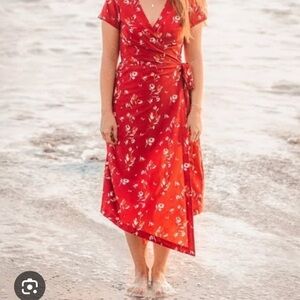 Red Floral Wrap Dress by Kosan Travel
